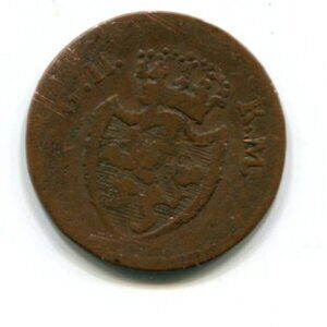 1819 Hessen-Darmstadt German State One Pfennig Coin (b289-17)